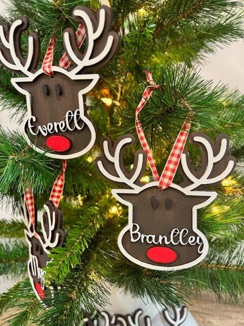 Adorable Personalized Christmas Reindeer Ornament